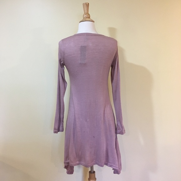 Sharkbite Hem Long Sleeve Tunic Dress Dusty Mauve - Picture 4 of 4